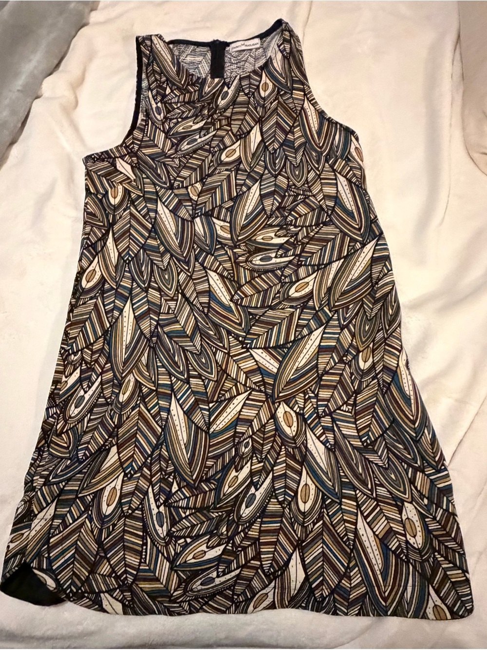 Dainty Hooligan Beige, Navy & Black Leaf-Print Mini Dress